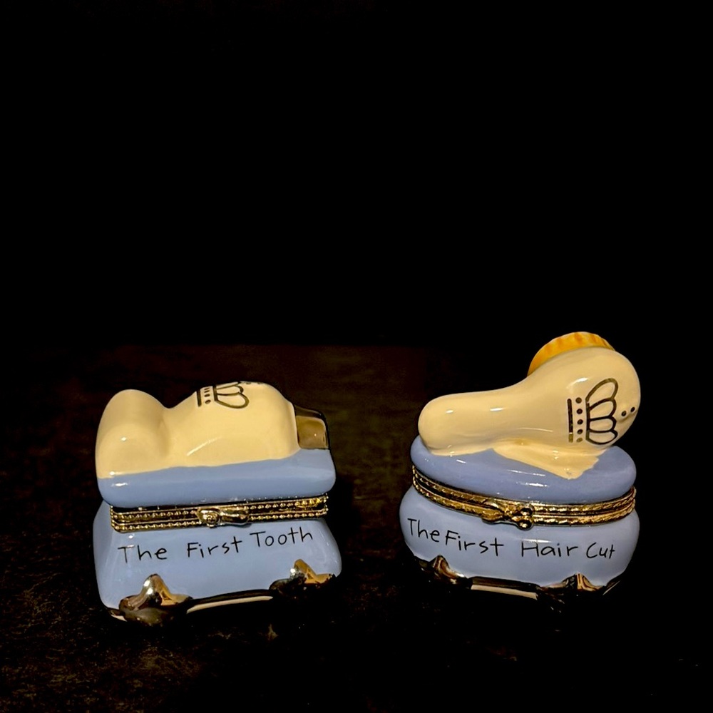 Mud Pie Baby Boy First Tooth and Haircut Blue Keepsake / Trinket Boxes